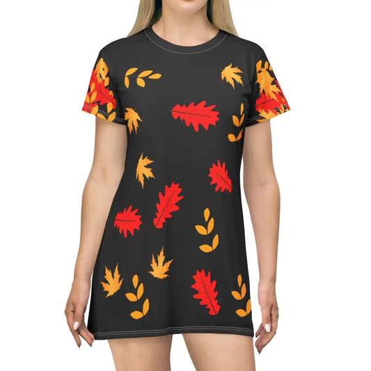 Cozy Autumn Foliage T-shirt Dress for Fall Vibes - Xs All Over Prints