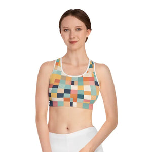 Pastel Checkered Sports Bra - Trendy Workout Essential - Dipaliz - s / White Stitching - Bras