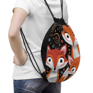 Cute Foxes Drawstring Bag - Playful Wildlife Style - Dipaliz - one Size - Backpacks