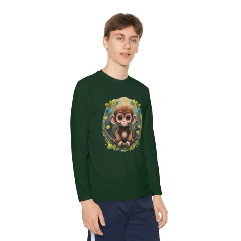 Funky Monkey Youth Long Sleeve Tee for Cool Kids - Forest Green / l Clothes