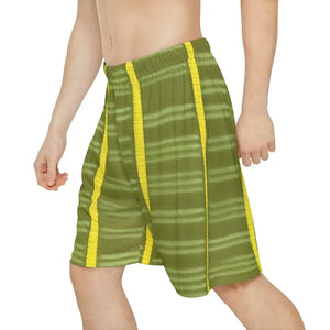 Men’s Sports Shorts - Yellow Stripes Green Base - Dipaliz