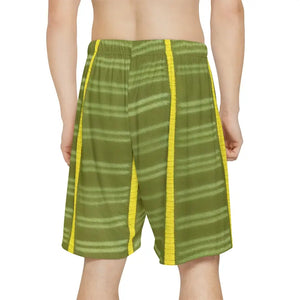 Men’s Sports Shorts - Yellow Stripes Green Base - Dipaliz