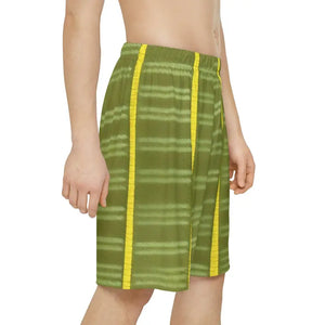 Men’s Sports Shorts - Yellow Stripes Green Base - Dipaliz