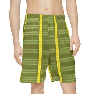 Men’s Sports Shorts - Yellow Stripes Green Base - Dipaliz - Xs