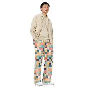 Unisex Wide Leg Lounge Pants Retro Geometric Pattern - Dipaliz