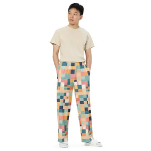 Unisex Wide Leg Lounge Pants Retro Geometric Pattern - Dipaliz