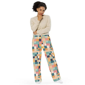 Unisex Wide Leg Lounge Pants Retro Geometric Pattern - Dipaliz