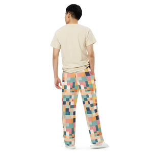 Unisex Wide Leg Lounge Pants Retro Geometric Pattern - Dipaliz