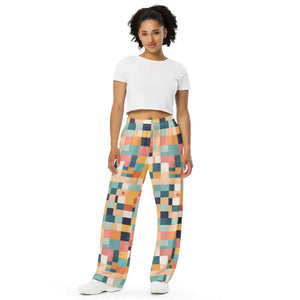 Unisex Wide Leg Lounge Pants Retro Geometric Pattern - Dipaliz - Xs