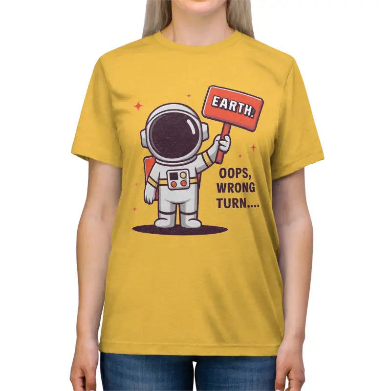 Get Lost in Style with Cosmic Mishaps Astronaut Tee! - Yellow Gold Triblend / s T-shirt