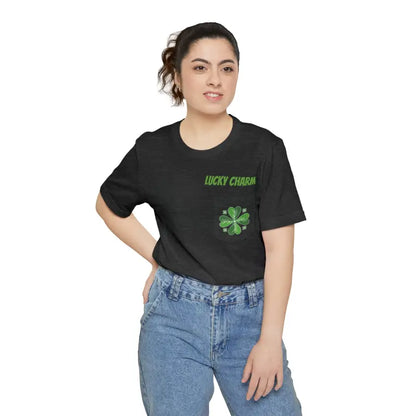 Get Lucky with the Clover Unisex Pocket Tee - Perfect for St. Paddy’s Day - T-shirt