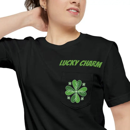 Get Lucky with the Clover Unisex Pocket Tee - Perfect for St. Paddy’s Day - Black / s T-shirt