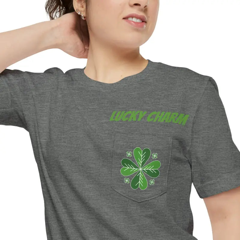 Get Lucky with the Clover Unisex Pocket Tee - Perfect for St. Paddy’s Day - Deep Heather / s T-shirt