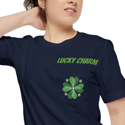 Get Lucky with the Clover Unisex Pocket Tee - Perfect for St. Paddy’s Day - Navy / s T-shirt