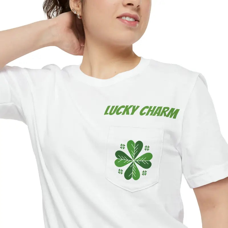 Get Lucky with the Clover Unisex Pocket Tee - Perfect for St. Paddy’s Day - White / s T-shirt