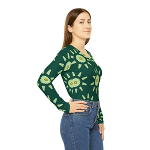 Women’s Long Sleeve Tee Light Green Pattern v Neck - Dipaliz - T-shirts