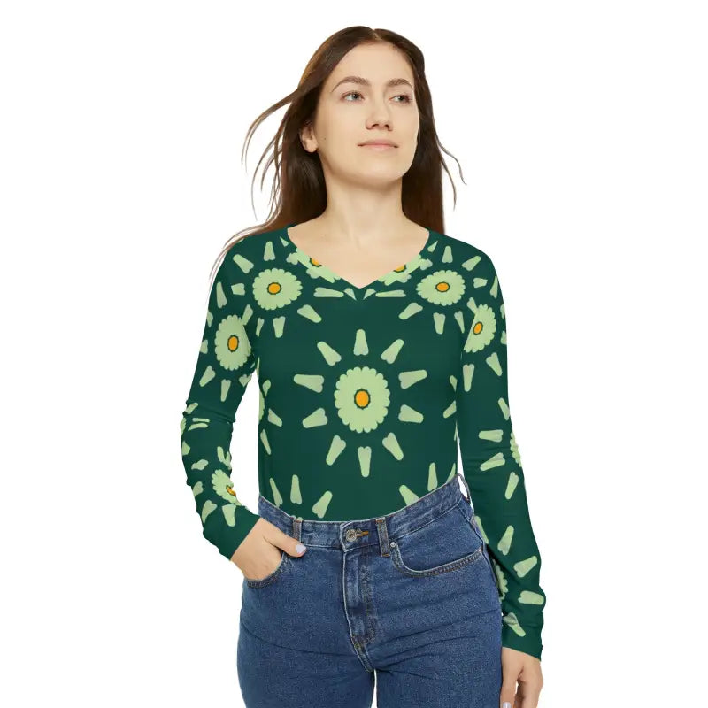 Turn Heads in an Emerald Long Sleeve V-neck Tee - Shirts