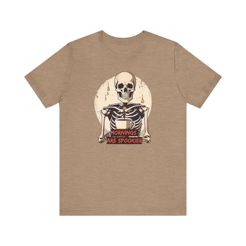 Unisex Jersey Tee: Spooky Mornings with Skeleton Print - T-shirt