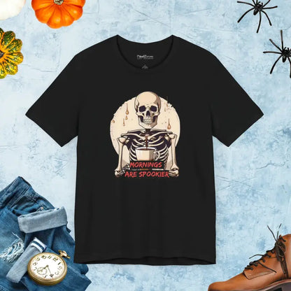 Wake Up Spooky with the Skeleton Coffee Tee - Black / s T-shirt