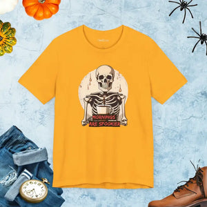 Spooky Skeleton Coffee Tee - Halloween Graphic Shirt - Dipaliz - Gold / s - T-shirts