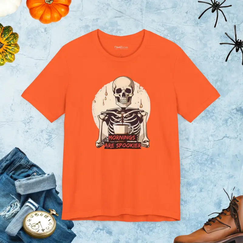 Wake Up Spooky with the Skeleton Coffee Tee - Orange / s T-shirt