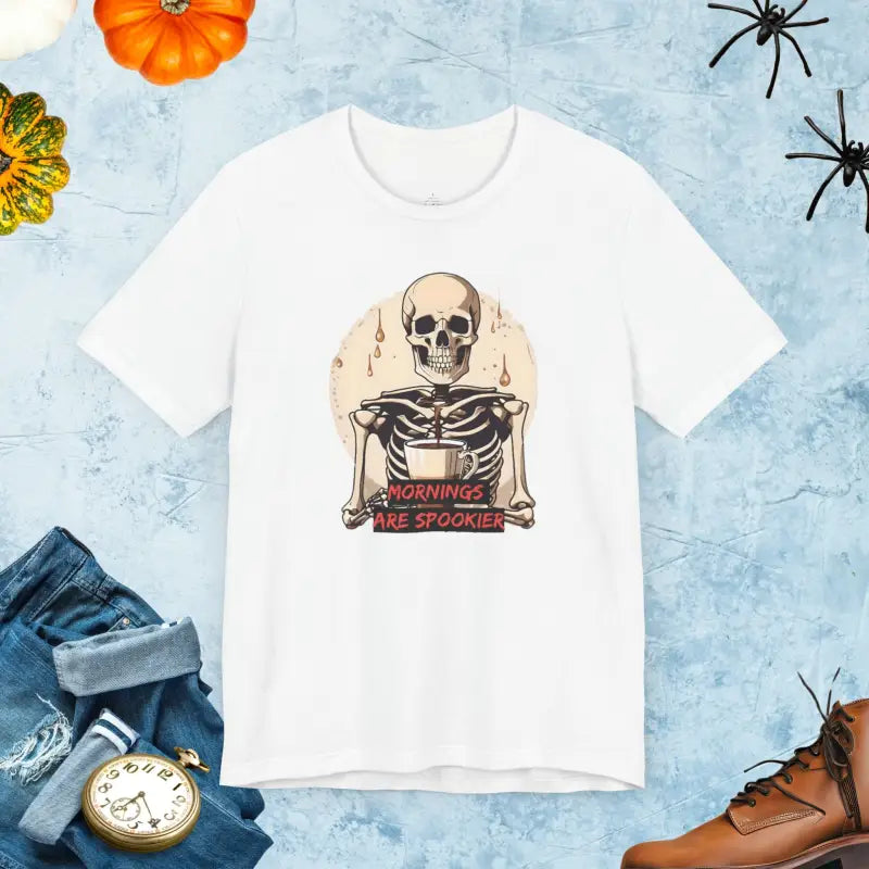 Wake Up Spooky with the Skeleton Coffee Tee - White / l T-shirt