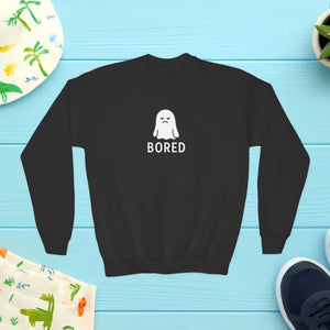 Youth Crewneck Sweatshirt - Cute Bored Ghost Fleece Interior - Dipaliz - Black / Xs - Sweatshirts
