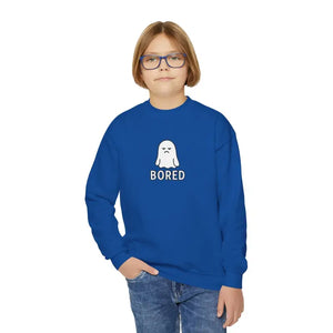 Youth Crewneck Sweatshirt - Cute Bored Ghost Fleece Interior - Dipaliz - Sweatshirts