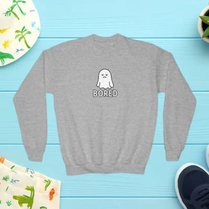 Youth Crewneck Sweatshirt - Cute Bored Ghost Fleece Interior - Dipaliz - Sport Grey / Xs - Sweatshirts