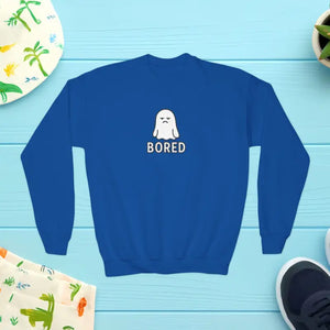 Youth Crewneck Sweatshirt - Cute Bored Ghost Fleece Interior - Dipaliz - Royal / Xs - Sweatshirts