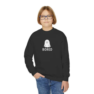 Youth Crewneck Sweatshirt - Cute Bored Ghost Fleece Interior - Dipaliz - Sweatshirts