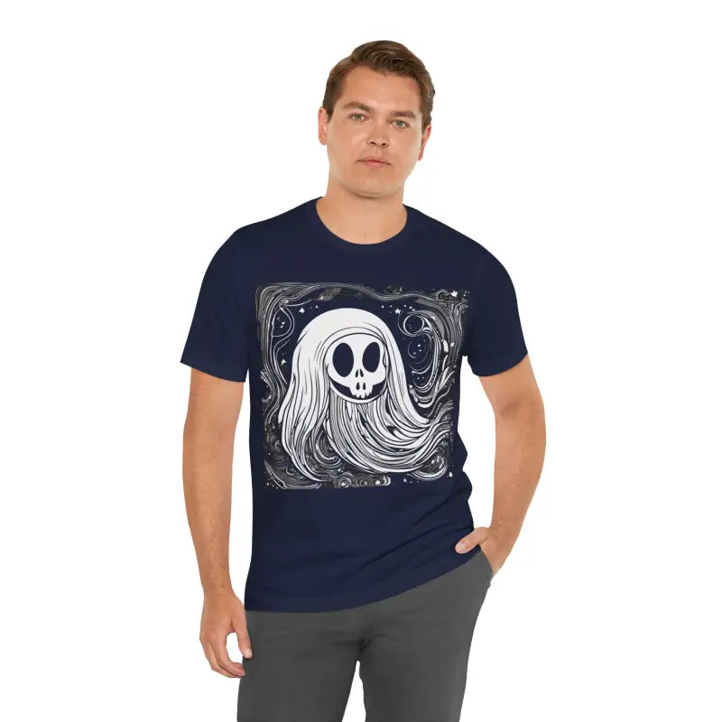 Ghostly Chic: the Spookiest Jersey Short Sleeve Tee! - Navy / s T-shirt