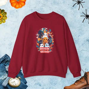 Ghosts Playing Guitar Crewneck Sweatshirt - Ghoulish Grooves - Dipaliz - Cardinal Red / s - Sweatshirts