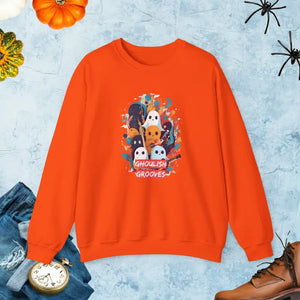 Ghosts Playing Guitar Crewneck Sweatshirt - Ghoulish Grooves - Dipaliz - Orange / s - Sweatshirts