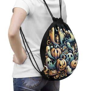 Spooky Pumpkins Drawstring Bag - Zipper Pocket Inside - Dipaliz - Backpacks