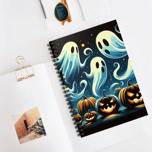 Spooky Ghosts and Pumpkins Notebook - Durable Printed Cover - Dipaliz - Notebooks & Notepads