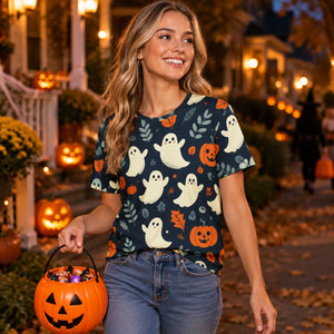 DipaliZ Ghosts and Pumpkins T-shirt Halloween Spirit