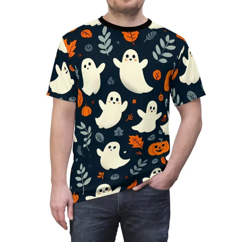 Get Spooky with the Ghosts & Pumpkins Unisex Halloween Tee! - Black Stitching / 4 Oz. / s T-shirt