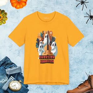 Ghoulish Grooves Ghosts Unisex Jersey Short Sleeve Tee - Dipaliz - Gold / s - T-shirts