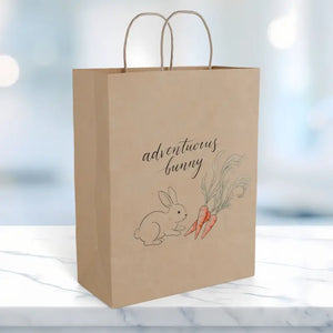 Paper Gift Bag - Adventurous Bunny Carrot Illustration - Dipaliz - 10’’ x 13’’ / Kraft / Gifts Online