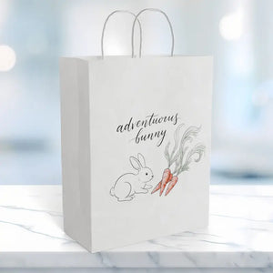 Paper Gift Bag - Adventurous Bunny Carrot Illustration - Dipaliz - 10’’ x 13’’ / White / Gifts Online