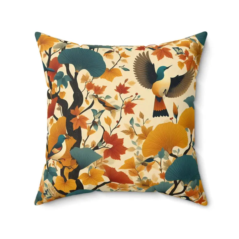 Nature’s Charm: Gingko Leaves & Birds Polyester Pillow - Home Decor