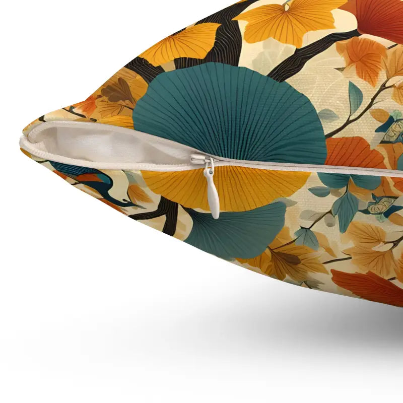 Nature’s Charm: Gingko Leaves & Birds Polyester Pillow - Home Decor