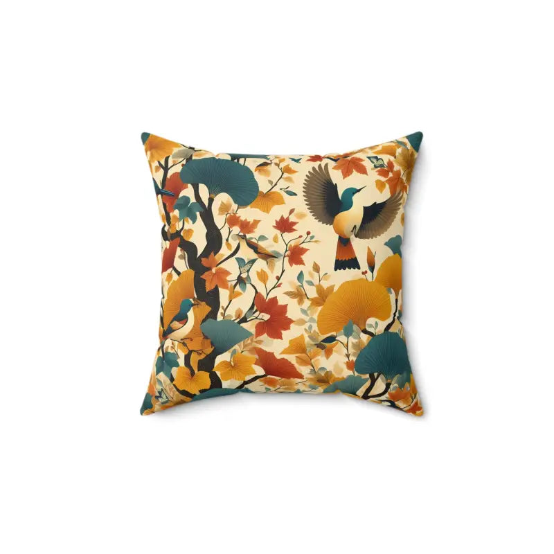 Nature’s Charm: Gingko Leaves & Birds Polyester Pillow - Home Decor