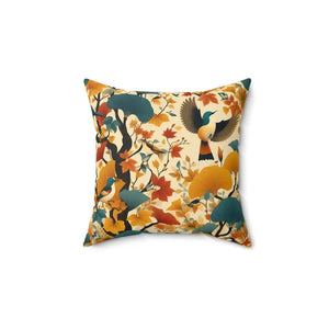 Gingko Leaves Birds Spun Polyester Square Pillow - Nature Charm - Dipaliz - Throw Pillows