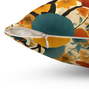 Gingko Leaves Birds Spun Polyester Square Pillow - Nature Charm - Dipaliz - Throw Pillows