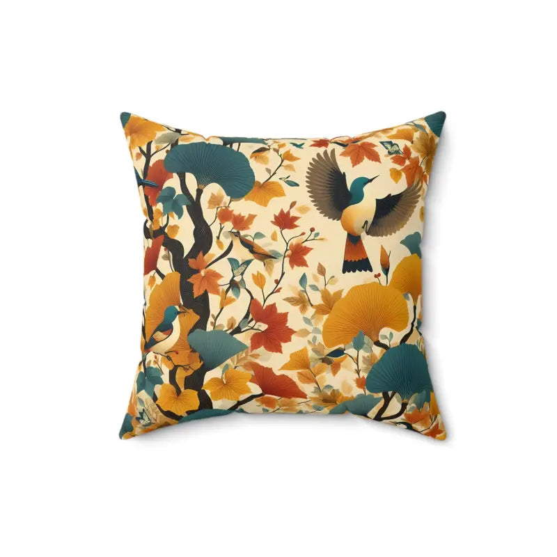 Nature’s Charm: Gingko Leaves & Birds Polyester Pillow - Home Decor