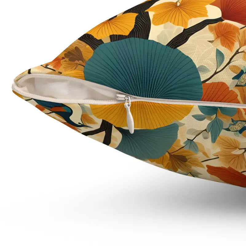 Nature’s Charm: Gingko Leaves & Birds Polyester Pillow - Home Decor