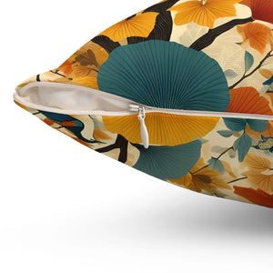 Gingko Leaves Pillow – Birds Spun Polyester - Dipaliz - Throw Pillows