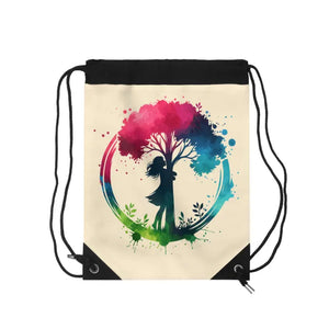 Tree Drawstring Bag - Girl Hugging Nature Print - Dipaliz - one Size - Backpacks